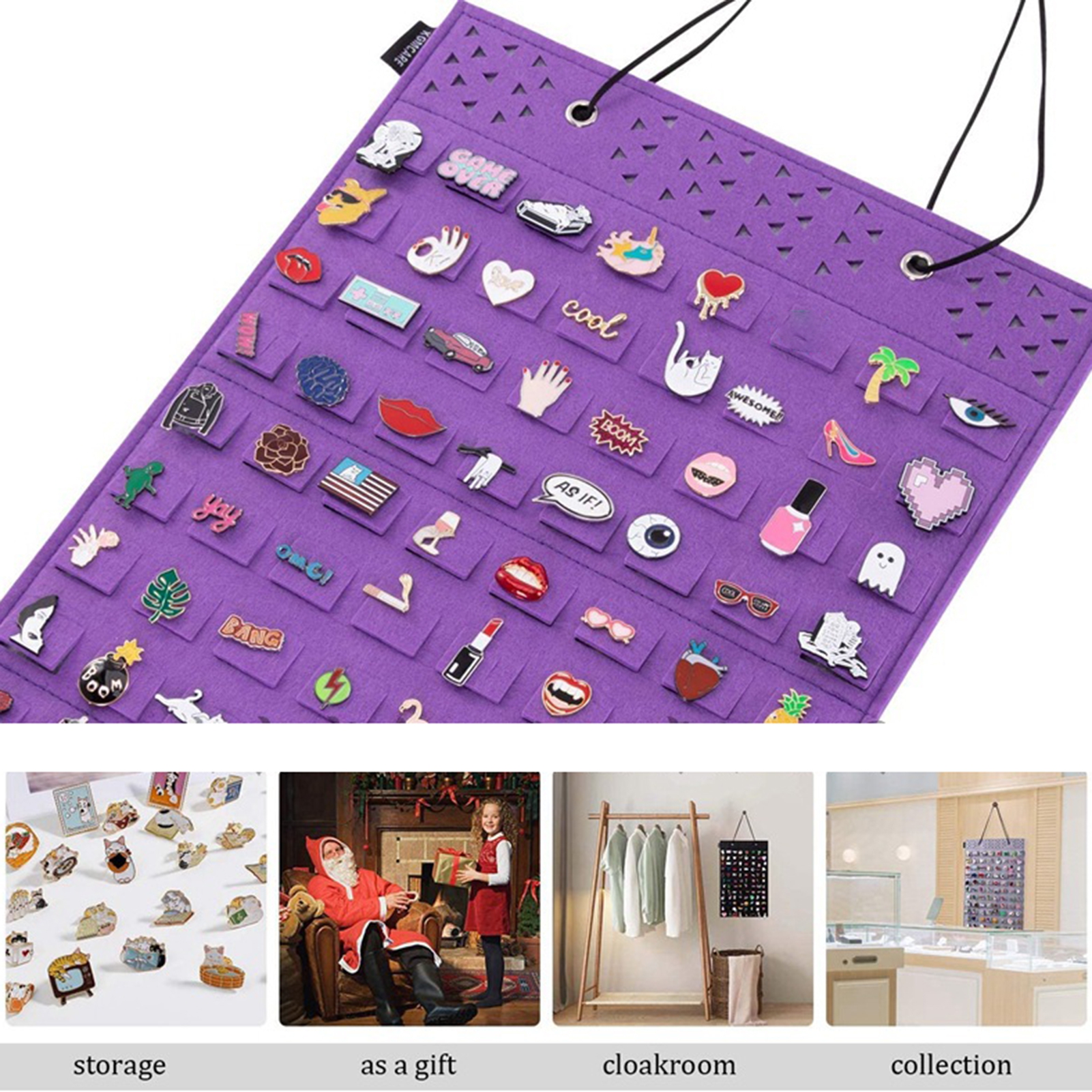 Hanging Brooch Organizer Wall Hanging Pin Organizer Felt Brooch Storage Bag with 96 Pin Capacity Space-saving Display Case for Enamel Pins Earrings