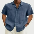 thumbnail image 1 of Men‘s Linen Casual Short Sleeve Shirts Button Down Summer Beach Shirt，M Light Blue, 1 of 5
