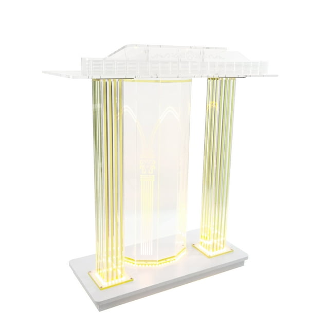 FixtureDisplays® Pupitre à DEL Éclairé en Acrylique Transparent, Lutrin sur Pied, Chaire d'Église avec Roulettes 40“ de Large X 18 Pouces de Profondeur X 46 Pouces de Haut 21232