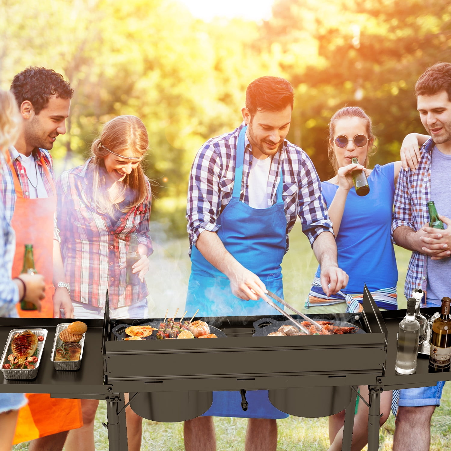 2 Burner Outdoor Camping Stove,20PSIG Regulator,150,000 BTU Propane Gas Stove with Windscreen & Side Table & Cover for Outdoor Cooking BBQ and Backyard Cooking