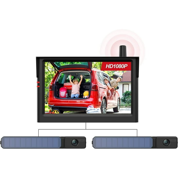 Foxpark Solar Backup Camera Reverse Camera with Dual Camera Rear View Camera, for Van, RV(Solar