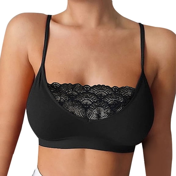 ZNQHFRE Women’s Solid‑Color Lace Camisole Bralette, Adjustable Thin Straps Everyday Comfort Bra Black L