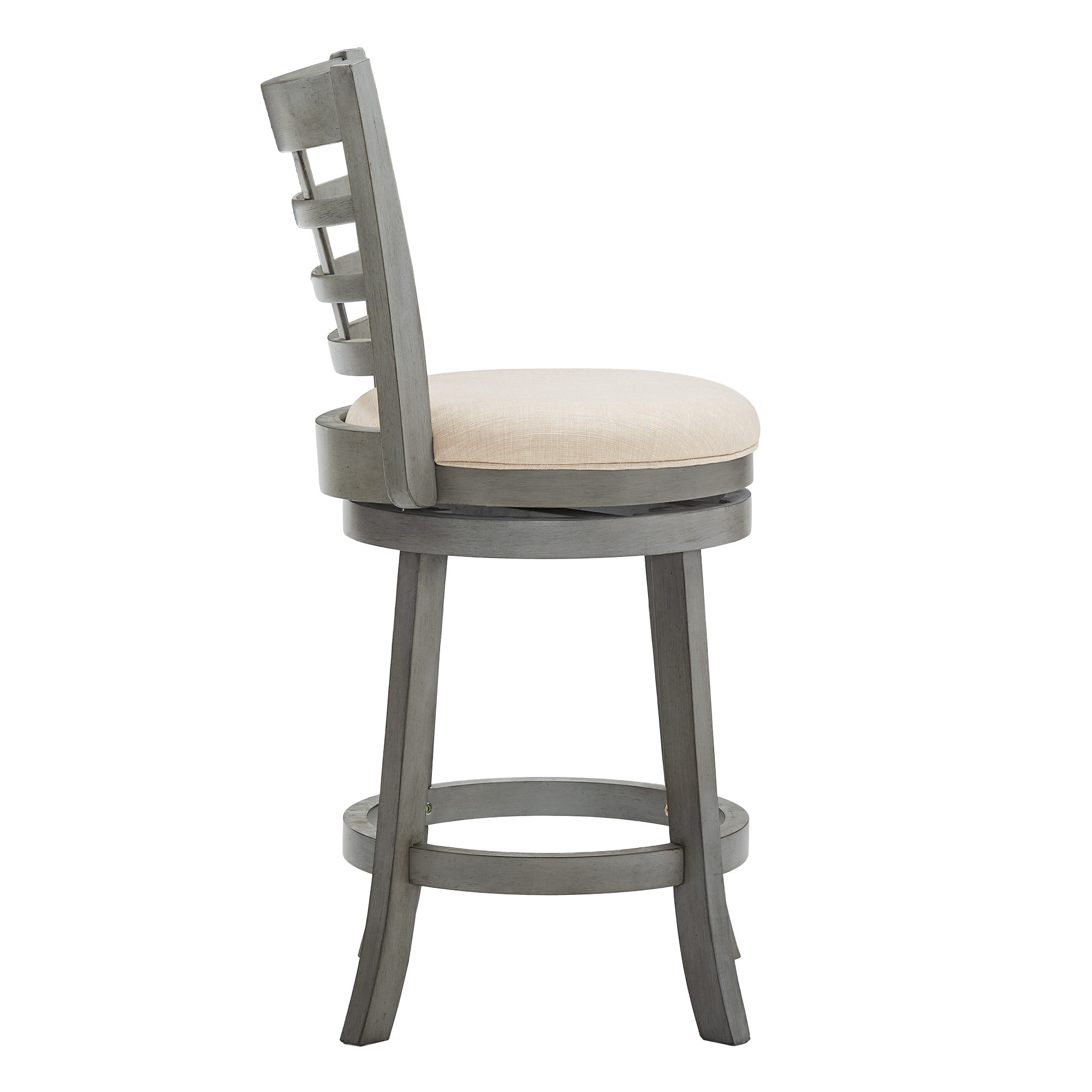 Weston Home Shapel Window Back 24"H Swivel Counter Height Stool, Antique Grey Finish, Beige Linen