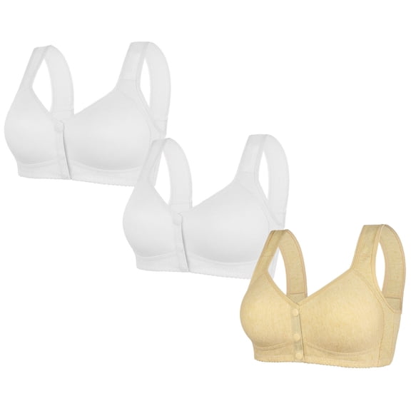 Ashirexll 3PC Bras for Women Pack Front Closure Plus Size Wireless Breathable Comfortable Soft Gathering Posture Support Bra Middle-Aged and Elderly Bra White 3XL