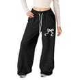 thumbnail image 2 of ChaoLingNeng Sweatpants for Teen Girls Bow Drawstring Wide Leg Y2k Sweat Pants Casual Loose Athletic Joggers Preppy Fall Clothes with Pockets, 2 of 4
