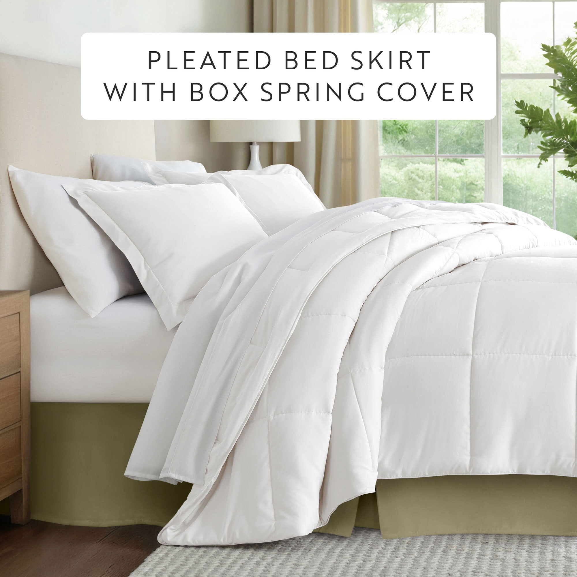 Noble Linens Sage Pleated Dust Ruffle Bed Skirt, Queen