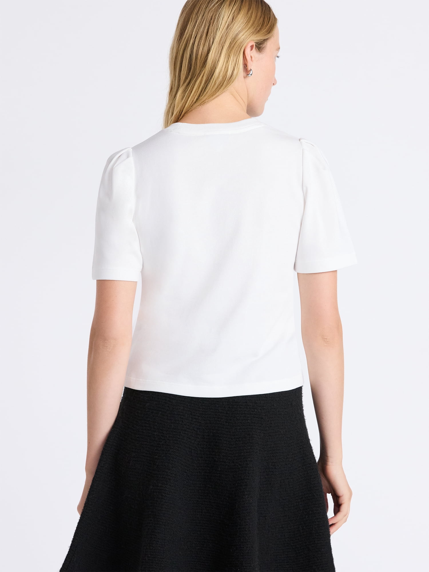 Free Assembly Women's and Women's Plus Embellished Pleat Shoulder Top with Short Sleeves, Sizes XS-4X