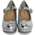 thumbnail image 4 of Chariot & Co: Nova - Womens Mary Jane Platform Wedge Pumps - Comfort Chion Ankle Strap Office Party Dress Shoes (Silver, 6), 4 of 6