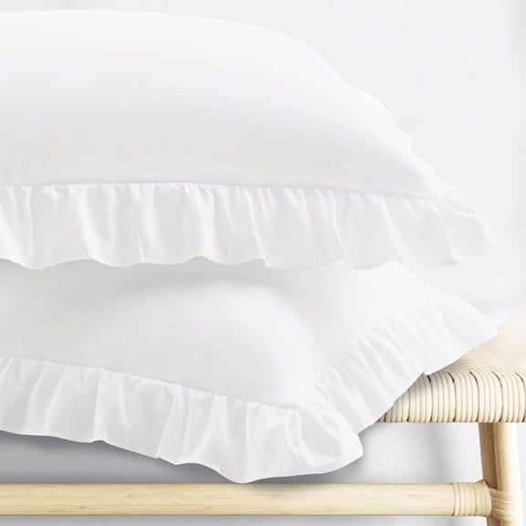 Soft Ruffle Pillow Cases Set of 2 with Envelope Closure White 20" x 26