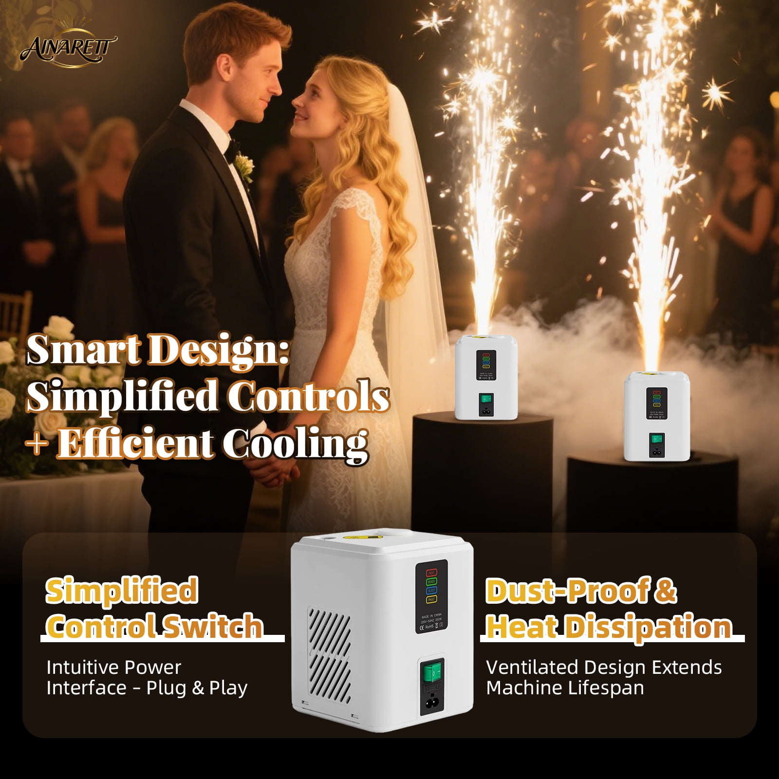 2 PCS, 350W Mini Cold Spark Machine, 2-3.5mFountain Effect Portable Device with Auto Safety Cutoff - for Stage Wedding Party Events (Include 10pcs Consumables)