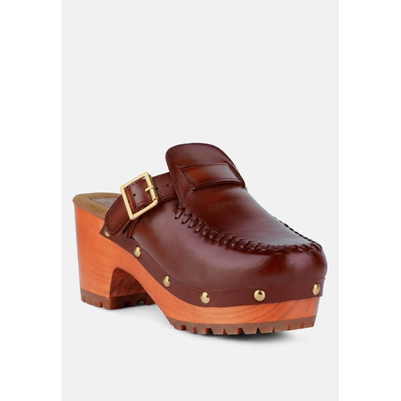 CHOCTAV Dark Tan Handcrafted Leather Clogs