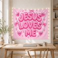 thumbnail image 5 of Jesus Loves Me Bubble Text with Smiling Hearts, Joyful Retro Style, Easter Gift for Christian Decor Lovers, Faith Wall Art, Tapestry Wall Hanging for Nursery and Bedroom, 5 of 7