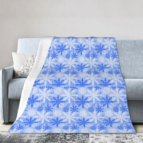 ZICANCN Anti-Pilling Flannel Bed Throw Blankets Cartoon Blue Flowers , Couch Ultra Soft Micro Fleece Sofa Bed Camping Travel Blanket for Adults 80"x60"