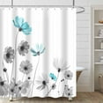 thumbnail image 3 of Blue Gray Daisy Flowers Shower Curtain, Simple and Fresh Elegance Floral Plants Cloth Rustic Farmhouse Bathroom Decor Sets, Durable Fabric Waterproof Bathtubs Curtains with 12 Hooks 72x72 White, 3 of 6