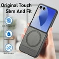 thumbnail image 2 of for Samsung Galaxy Z Flip 7 Case, PU Leather + PC Frame + Fabric, Ultra Slim Lightweight Protective Phone Cover, MagSafe Compatible, Supports Magnetic Car Mount, Drop Protective, Gray, 2 of 9