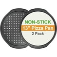 thumbnail image 1 of Sartén de pizza de 13 pulgadas para horno, paquete de 2 moldes redondos para pizza con agujeros antiadherentes, bandeja de pizza de acero al carbono con asas, charola para hornear pizza para, 1 of 4