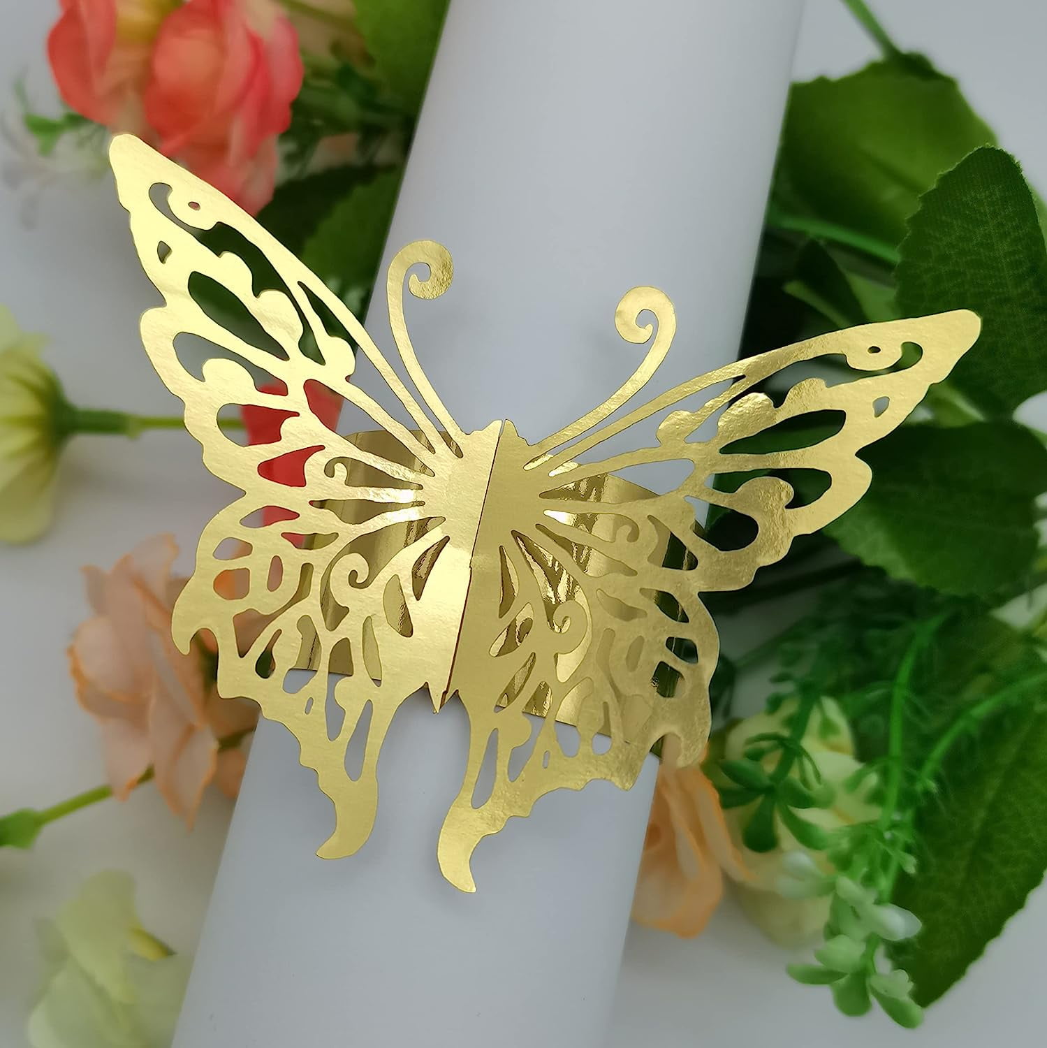 Elegant Gold Butterfly Paper Napkin Rings Set of 100 pcs 3D Laser Cut