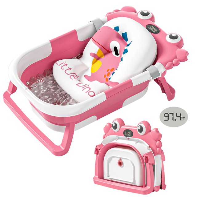 Bañera plegable para bebés Wiqins con termómetro, color rosa