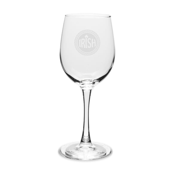 Irish Celtic Logo Deep Etched 12 oz Classic White Wine Glass