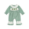 thumbnail image 5 of ZEHJUHAN Newborn Baby Girl's Clover Embroidered Romper, Green Checkered Long Sleeve Onesie with Lace Trim Green，3-6M, 5 of 11