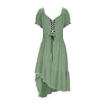thumbnail image 5 of Aboser Cowgirl Western Dress for Women Vintage Lace Up Sundress Casual Puff Sleeve Cocktail Dresses High Low Irregular Hem Midi Dress Flowy Vacation Beach Dresses, 5 of 7