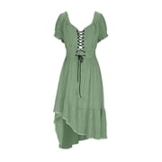 Pounoo Western Cowgirl Mini Dresses for Women Summer Vintage Deep V Neck Puff Sleeve Ruffled Sundresses Fashion Western Outfit Gift