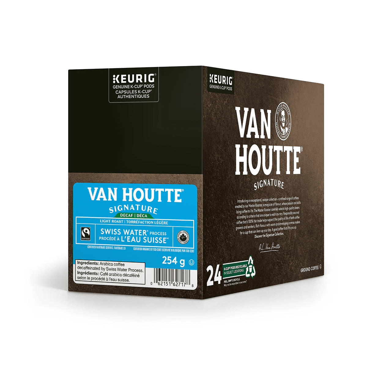 Van Houtte Decaf Fair Trade Swiss Water Process Organic Medium Roast Keurig K-Cup Coffee Pods, 96 Count