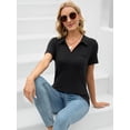 thumbnail image 6 of LOMON Womens V Neck Polo Shirts Short/Long Sleeve Collared Tops Loose Casual Tunic Blouses with Pocket, 6 of 7