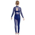 thumbnail image 3 of vastwit Kids Girls Dance Unitard Gymnastics Bodysuit Stretchy Mesh Rhinestones Figure Skating Jumpsuit Dancewear Navy Blue 14, 3 of 6