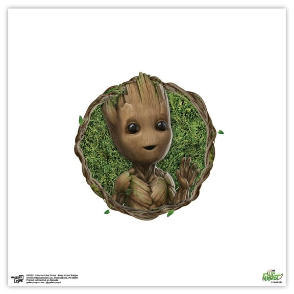 Gallery Pops Marvel I Am Groot - Baby Groot Badge Wall Art, Unframed Version, 12" x 12"