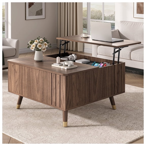 JOINICE Lift Top Coffee Table with Storage, Mid Century Modern Wooden Square Center Table,for Living Room, Walnut