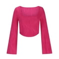 thumbnail image 4 of WREESH Women's Bell Sleeve Crop Top Casual Comfortable Solid Long Sleeve Tops Fashion U-Neck Top Hot Pink, 4 of 9