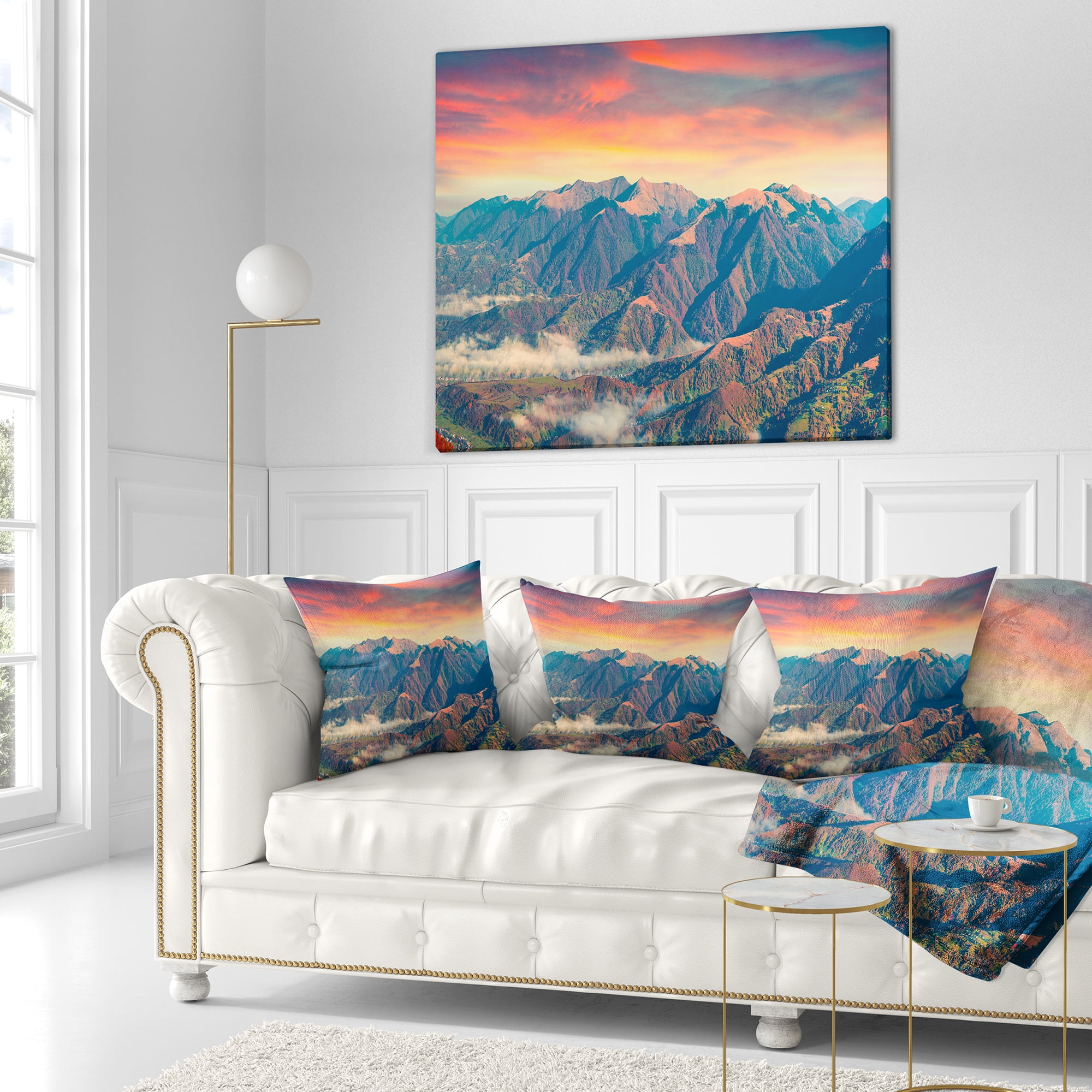 Designart Kolochava Village in Morning Landscape - Photography Throw Pillow - 16x16