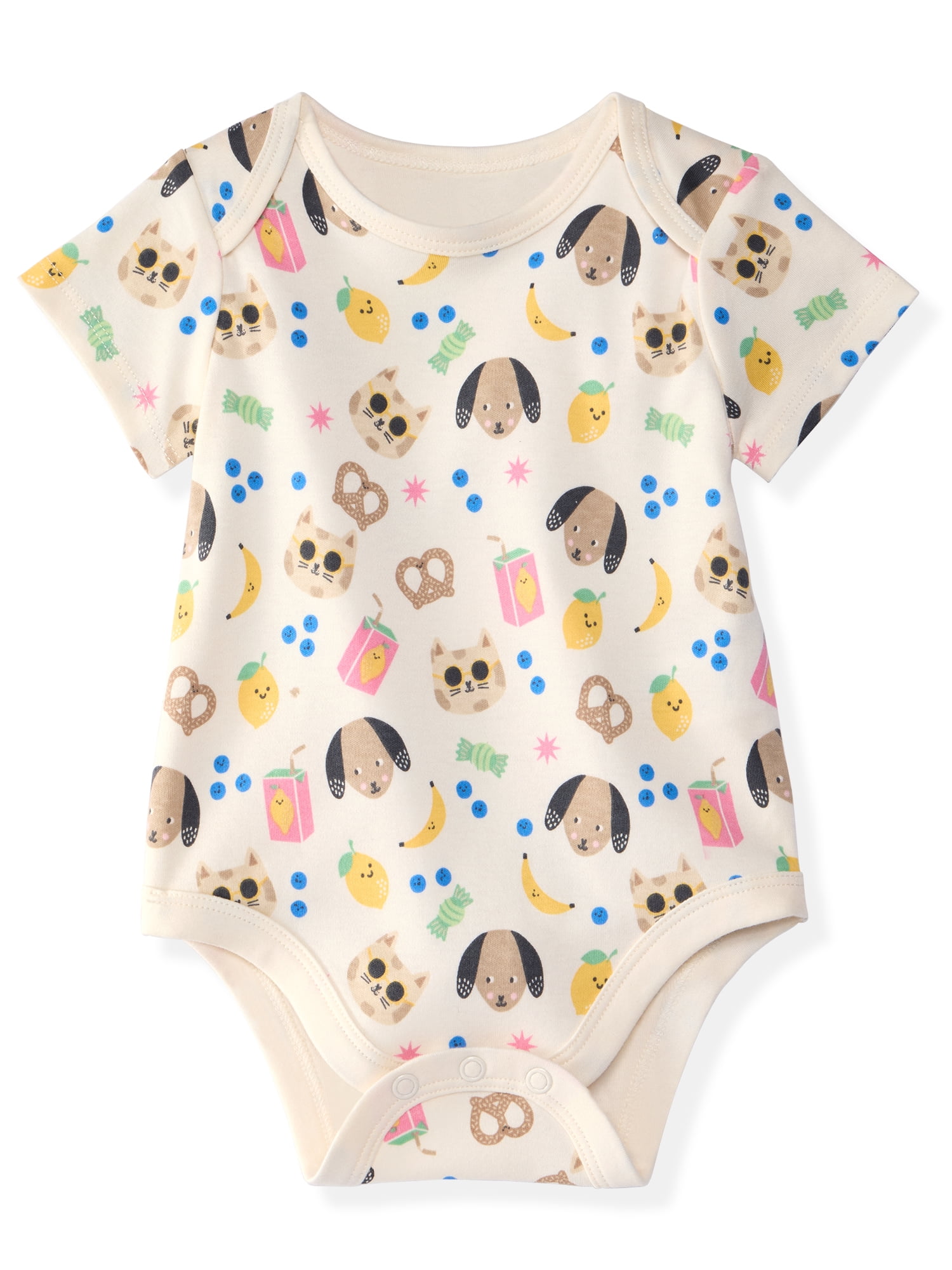 Garanimals Newborn & Baby Girl Cotton Lap-Shoulder Short-Sleeve Bodysuits, 4-Pack, Sizes 0–24M