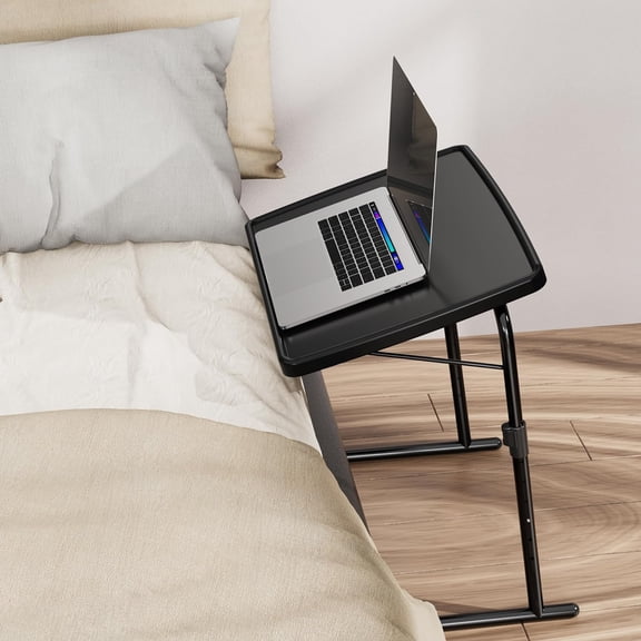 TV Tray Table, Adjustable Large Folding Dinner Laptop Table with 6 Heights & 3 Tilt Angles for Couch Bed Black