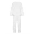 thumbnail image 5 of Clearance Sale! pstuiky Two Piece Summer Sets, Women Solid Color Cotton Linen Suit Long Sleeve Crew-Neck Blouse Pant Suit Loose Casual Suit Leisure White L, 5 of 5