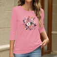 thumbnail image 4 of Charella Women's Floral Printed Tops Flower Graphic Tee Casual Crew Neck 3/4 Sleeve Shirts Loose Fit Clothes (S, Pink 1), 4 of 6