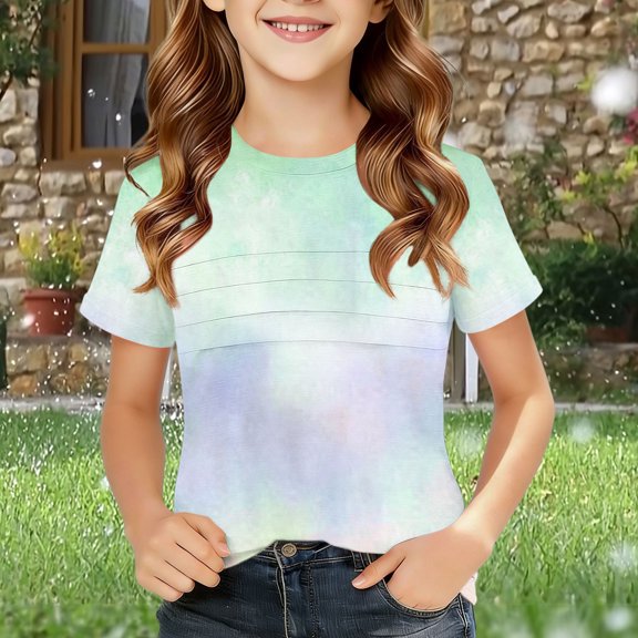 Amidoa Girls Short Sleeve Graphic Cute T-Shirts Tops Casual Kids Soft Summer Crewneck Tees,Green Size 4T
