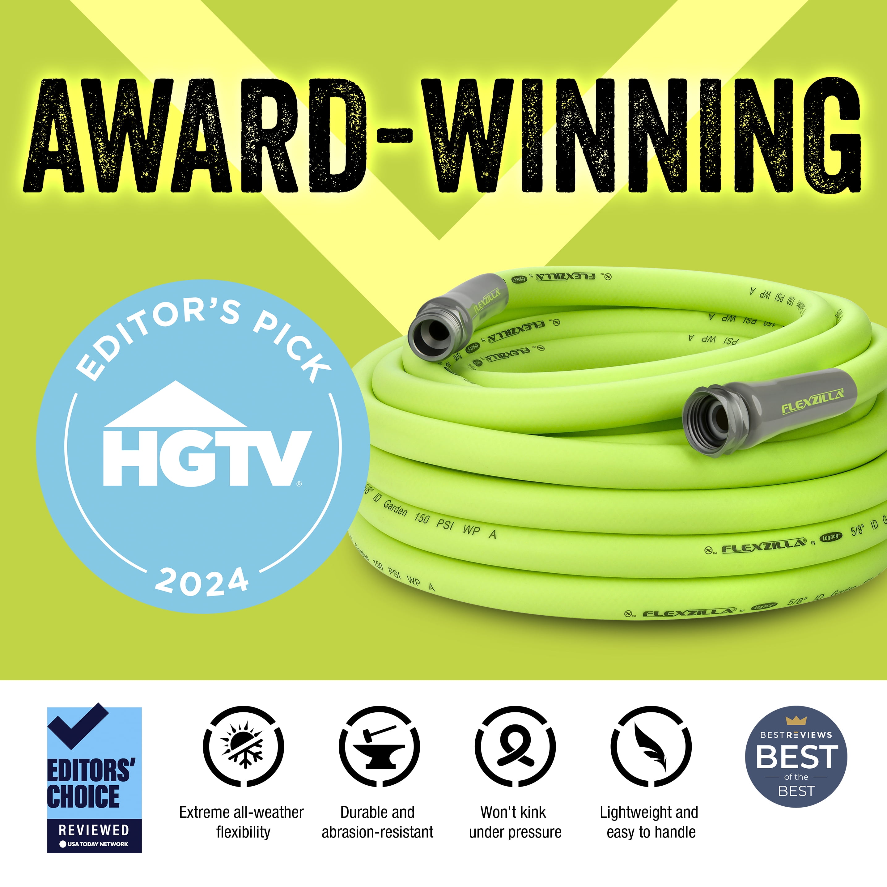 (2 pack) Flexzilla® Garden Hose, Flexible Hybrid Polymer, 5/8" x 50'