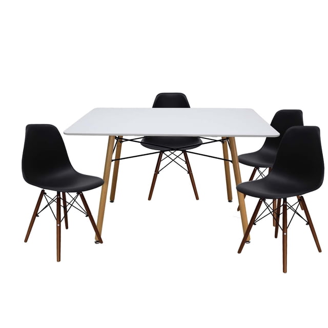Set Comedor Oslo Melamina 120cm Blanco 4 sillas Negro nogal Mundo In Mundo In Minimalista