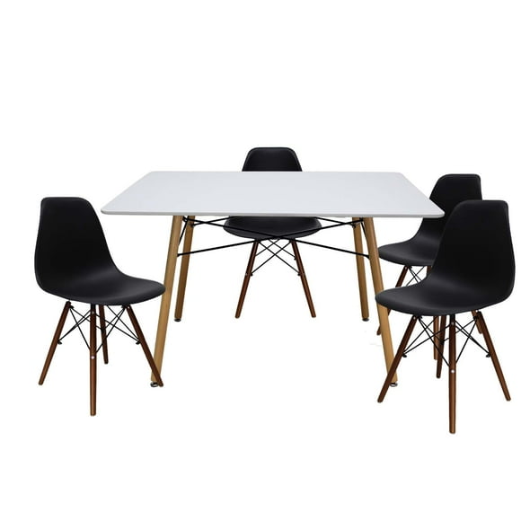 Set Comedor Oslo Melamina 120cm Blanco 4 sillas Negro nogal Mundo In Mundo In Minimalista