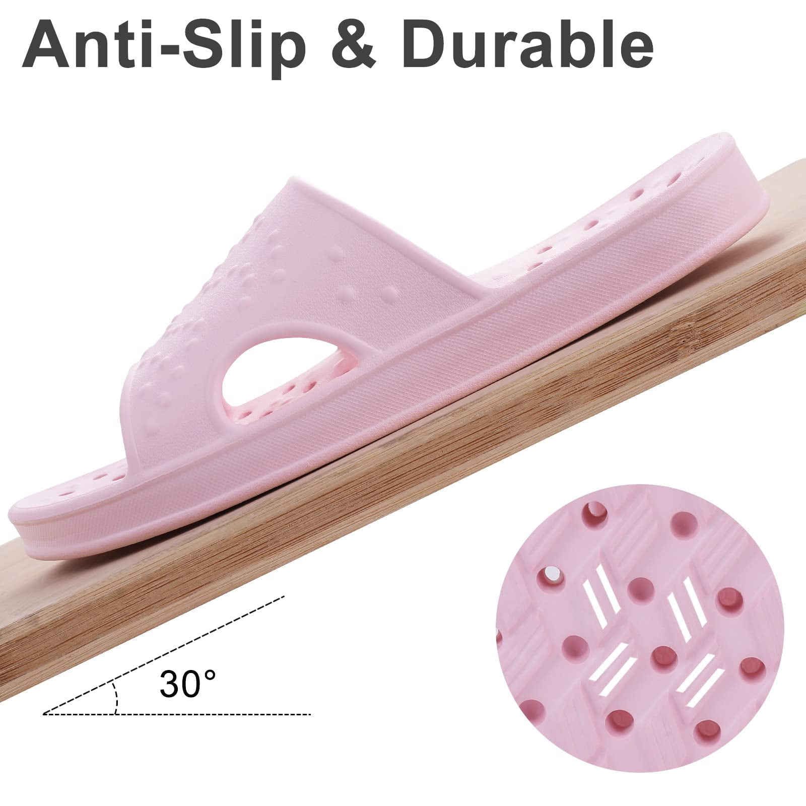Litfun Zapatos de Ducha para Mujer Hombre, Zapatillas de Baño Antideslizantes de Secado Rápido, Sandalias de Ducha con Orificios de Drenaje, Rosa