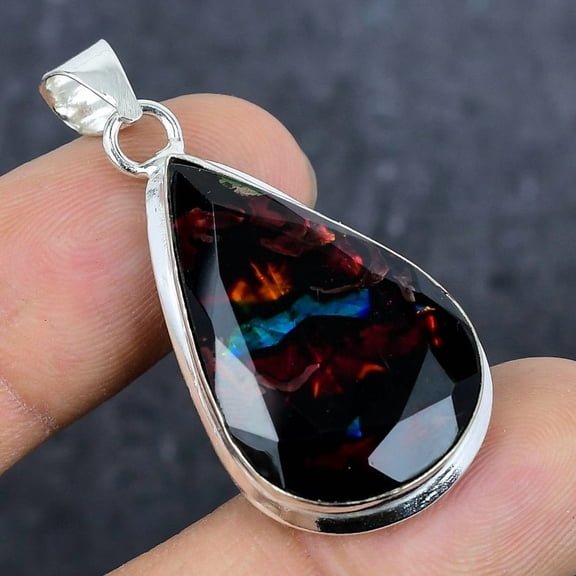 Natural Ammolite Gemstone 925 Sterling Silver Jewelry Pendant 1.77"
