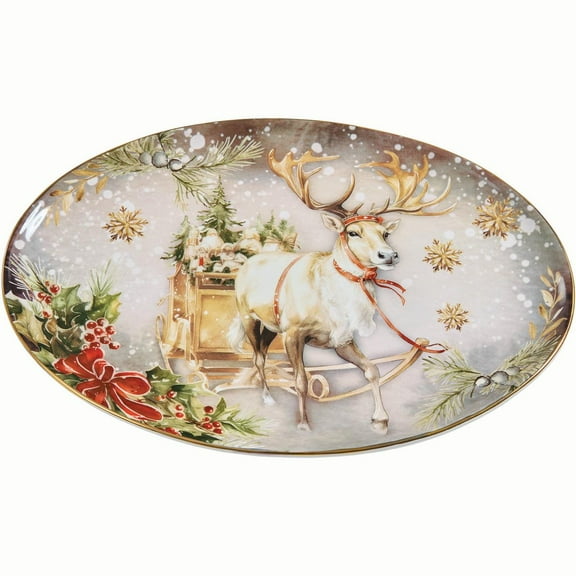 Park Designs Snow Globe Reindeer Gold Platter