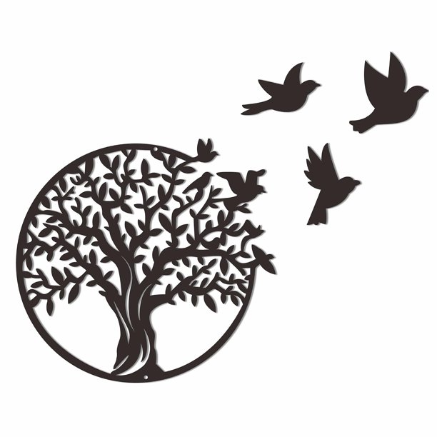 Decoración de pared de árbol de la vida de metal Arte de silueta, Decoración de pared negra del árbol de la vida para regalo Decoración del hogar para jardín interior y exterior (30 x 30 cm)