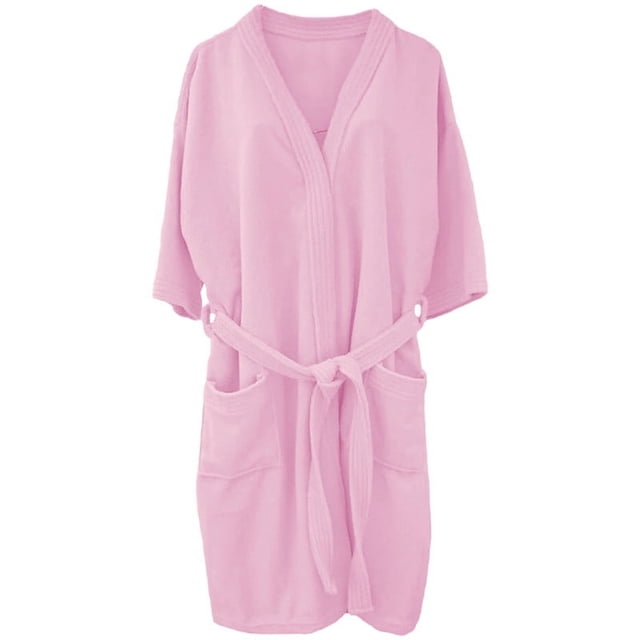 Bata De Baño Rasurada 100% Algodón Absorbente, Extra Suave con Bolsillos Laterales y Cinturón - Unisex y Unitalla-Rosa Claro