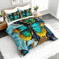 thumbnail image 3 of 3pcs Luxurious Butterfly Comforter Set, Turquoise Butterfly Bedding Set for Bedroom or Guest Room Decor, All Seasons Quilt Machine Washable Duvet with 2 Pillowcases, 3 of 7