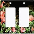 thumbnail image 6 of Metal Light Switch Plate Outlet Cover Tropical Pink Flamingo Flower Leaves Black FGO008, 6 of 13