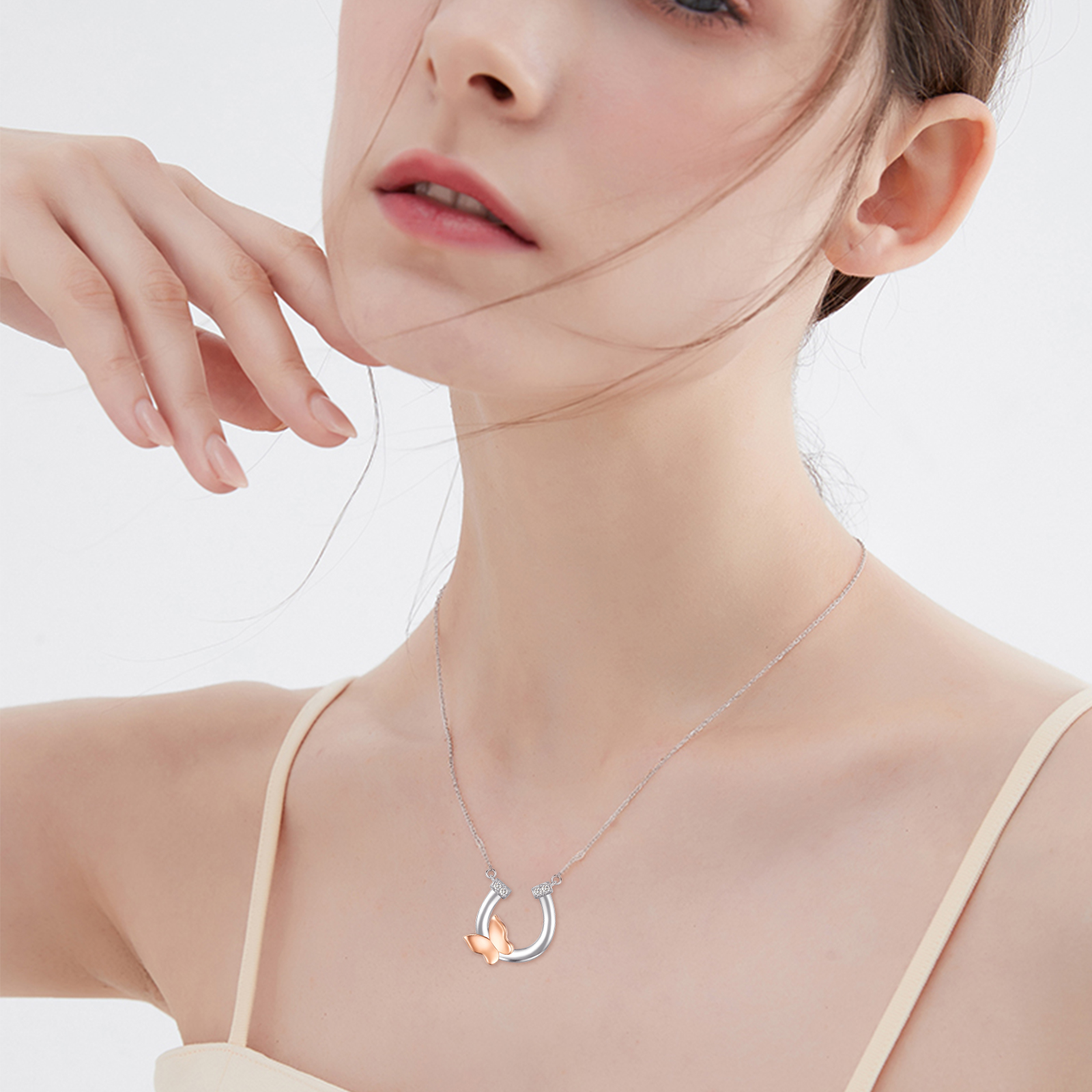 Cuoka Horseshoe Necklace 925 Sterling Silver Butterfly Pendant Necklaces for Women Mom Wife Fashion Jewelry Birthday Christmas Gifts