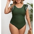 thumbnail image 2 of Inadays Women Plus Size One Piece Swimsuit Tummy Control Bathing Suits High Waisted Vintage Ruffle Swimwear, Army Green, 2XL, 2 of 7